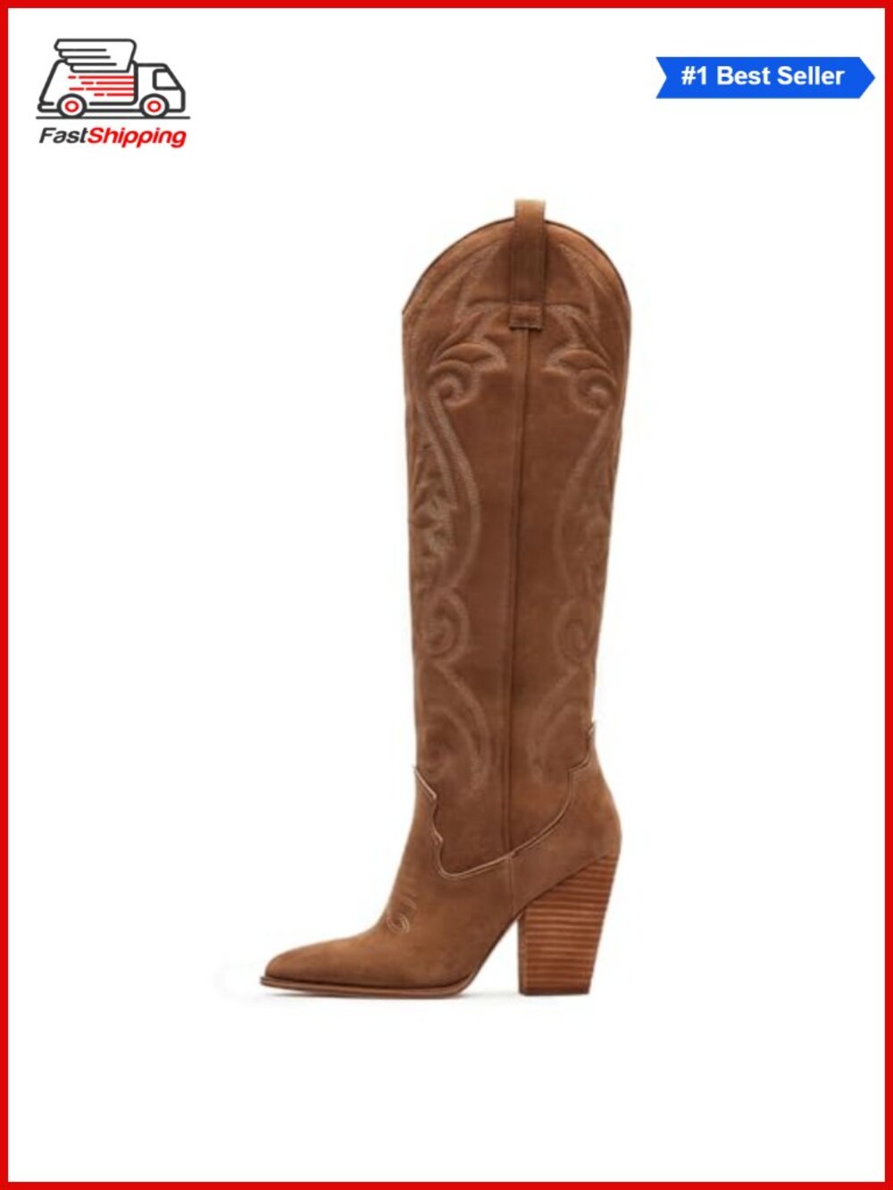 ✨ Cowboy Boots Women Knee High Pointed Toe Chunky Heel Embroidered Western